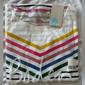 Boden Long Sleeve Breton Jersey T-Shirt, stripe w chevron detail, sz 16-18